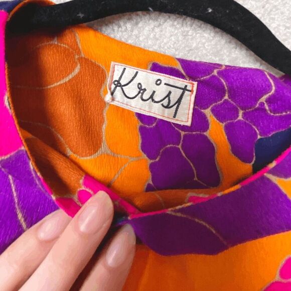 1960s Krist Vibrant Floral Print Dress/Tunic Set, Bold Psychedelic, XS/S - Picture 2 of 16